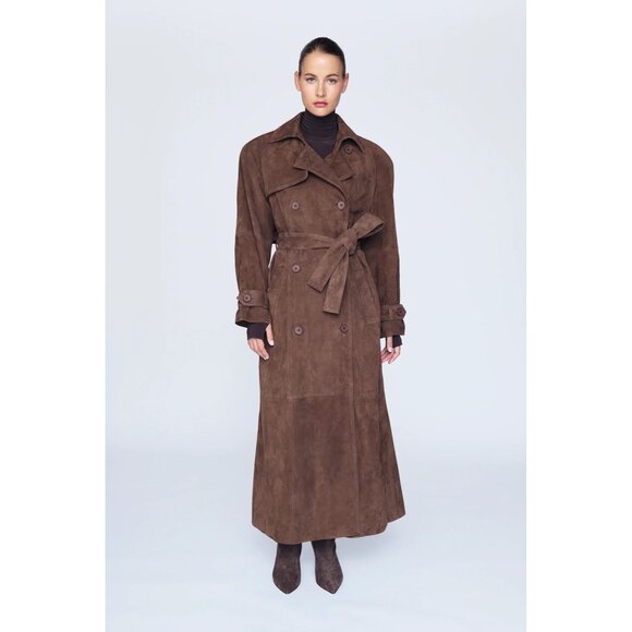 DUCIE London Corrin Suede Trench Coat in Coco - Picture 2 of 4